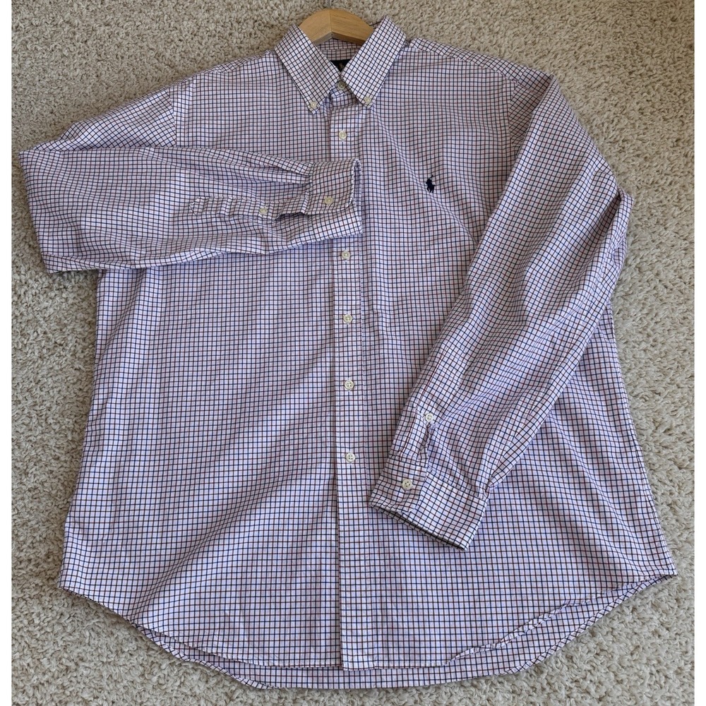 Ralph Lauren Button Down Shirt Mens XL Red Blue Check Excellent Cotton Preppy